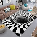 3D Teppich Optische Täuschung Schwarz Weiß Plaid Vortex Fläche Teppiche Stereo Vision Rutschfeste Bodenmatte Türmatte Rutschfest Für Wohnzimmer Esszimmer Schlafzimmer Zuhause Dekor ,160x200cm