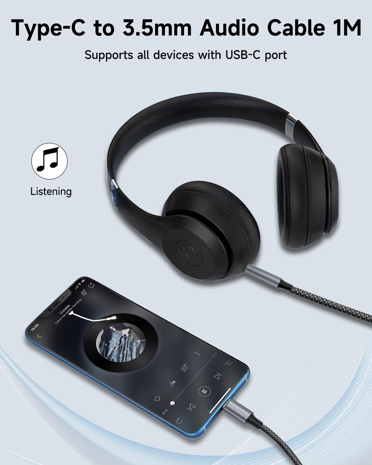 KINPEE Cable USB C a Jack 3.5 mm 1M, Adaptador USB Tipo C a Jack 3.5 mm Cable Auxiliar Coche iPhone Cable Aux para iPhone 17/16 Pro Max/15 Plus/15 Pro,iPad Pro,Samsung Galaxy S25/S24/S23/S22/S21 — view 3