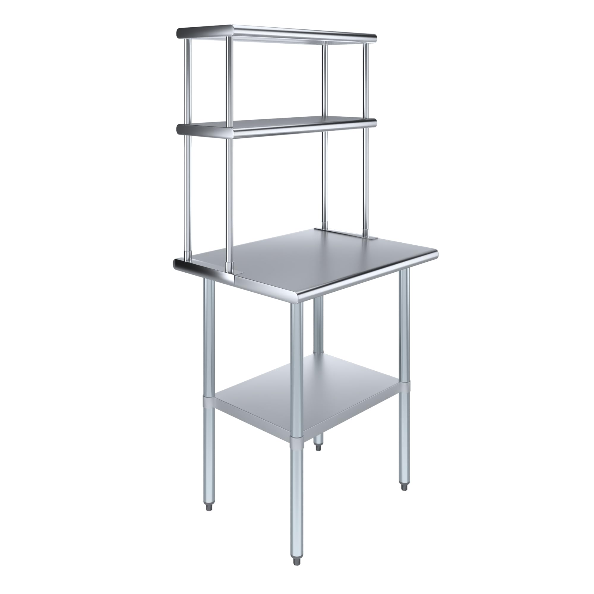 AmGood Stainless Steel Work Table with 12" Wide Double Tier Overshelf | Metal Kitchen Prep Table &amp; Shelving Combo | NSF (Stainless Steel Table with Double Overshelves, 30" Long x 24" Deep)
