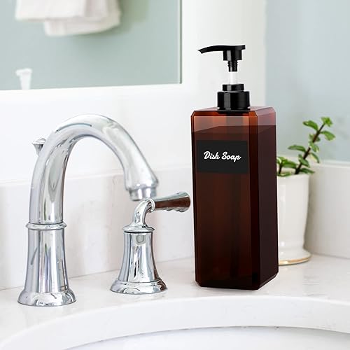 Miniatura 9 de Botellas vacías de champú de 22 onzas con bomba con 26 etiquetas de jabón impermeables, 3 paquetes de recipientes vacíos de gran capacidad para gel