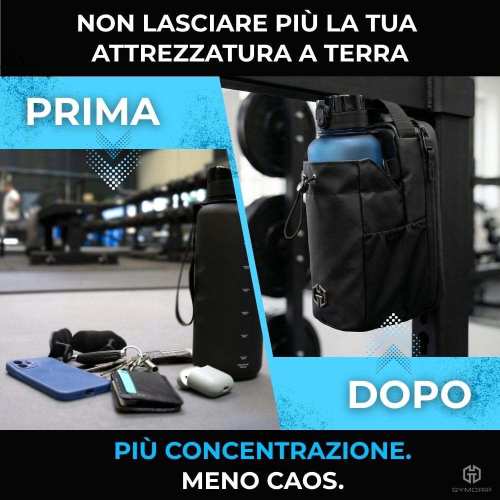 Borsa sportiva magnetica con portabottiglie da 1,5 l, portaborraccia, cellulare e accessori per allenamento, sport e uso quotidiano