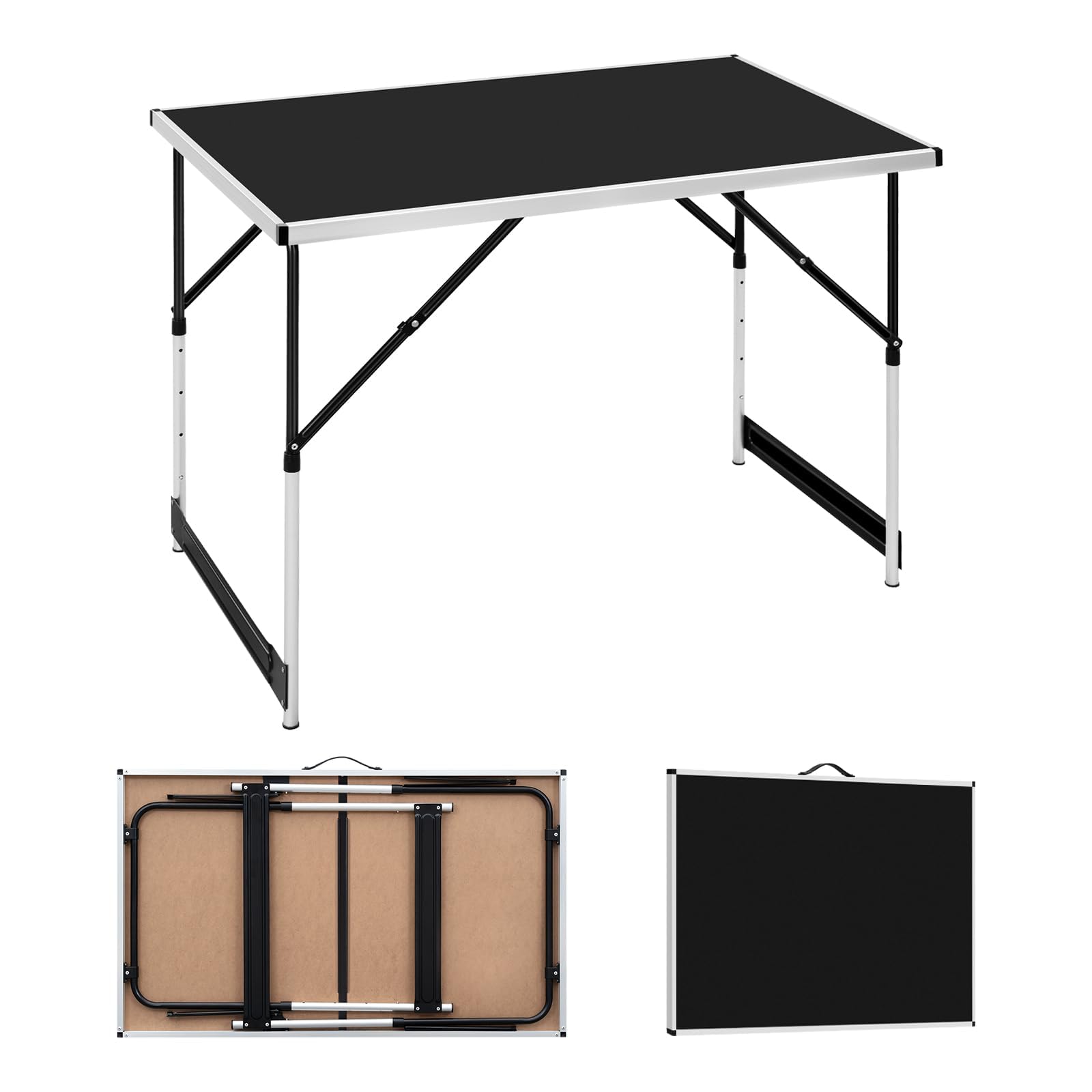 WOLTU Tavolo da Campeggio Picnic Giardino Pieghevole Portatile Altezza Regolabile in MDF Nero 100x60x73/94cm