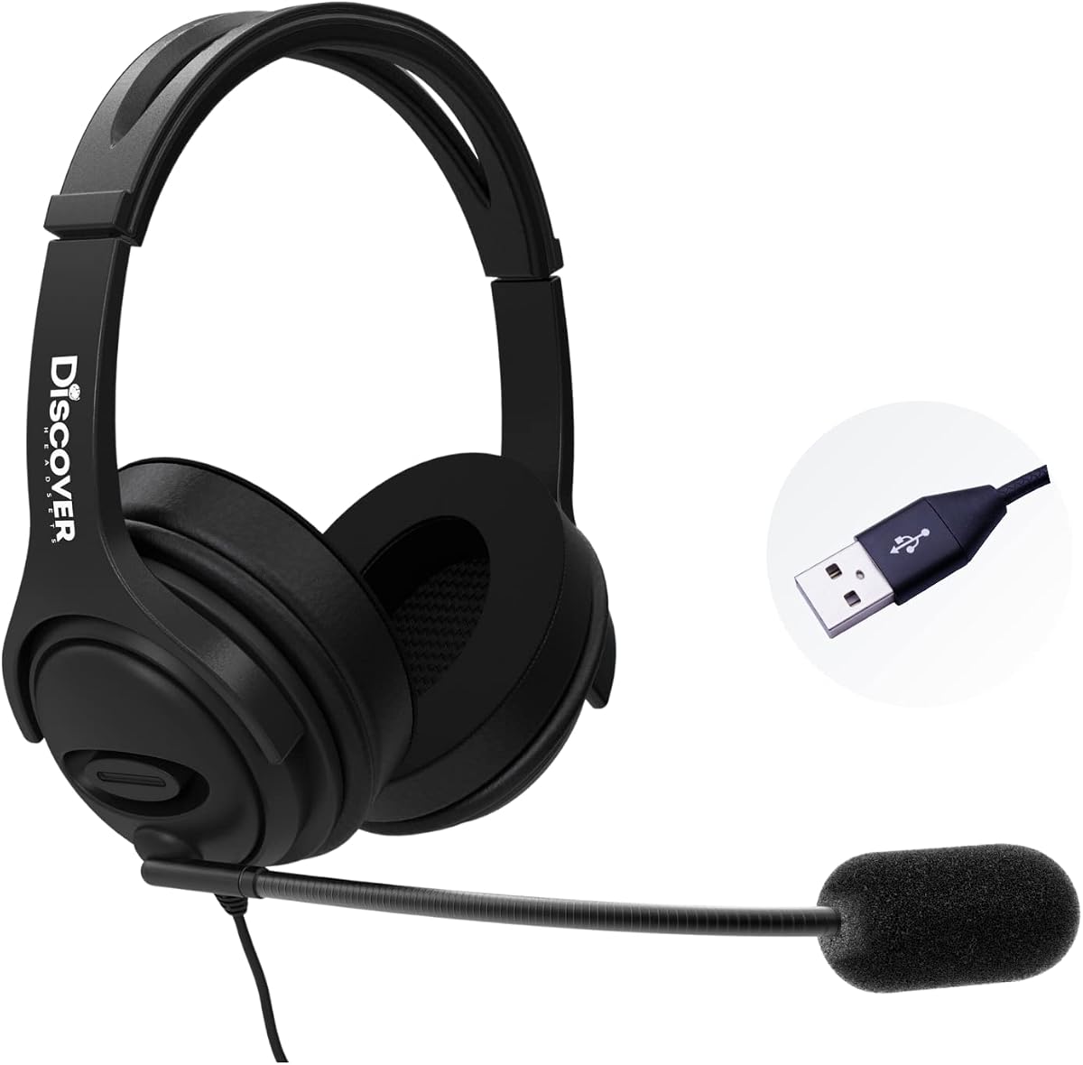 Discover D722U Noise Reducing USB Wired Work from Home Headset | Compatible with Computer Softphone Apps Like RingCentral, Teams, Zoom, Google, GoTo, Cisco and More | NOISE CANCELLING USB HEADSET FOR WORK: Crisp mic audio on Zoom, Teams, RingCentral & all softphones - plug and play