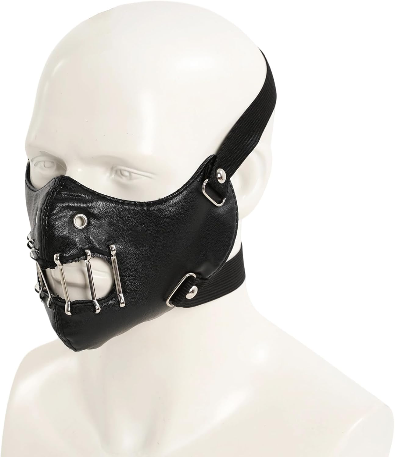 Hannibal Lecter Mask Leather Silence of The Lambs Cosplay for Halloween | Human Muzzle Costume Prop, PU Leather, Half Face, Double Elastic Straps, Open Mouth Cage, Ventilation Holes, Adult, One Size