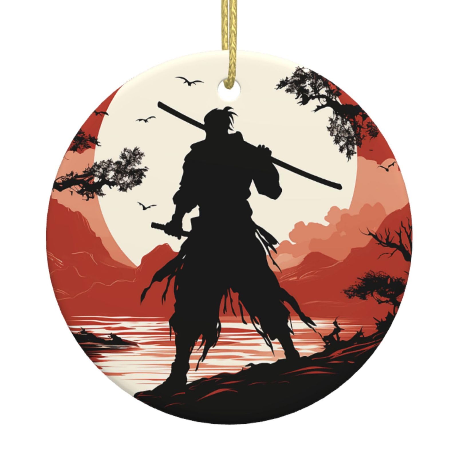 Toxocmdkle Samurai Christmas Ornaments Round Ceramic Ornament Christmas Tree Ceramics Hanging Porcelain Ornament For Xmas Tree Ceramic Hanging For Party