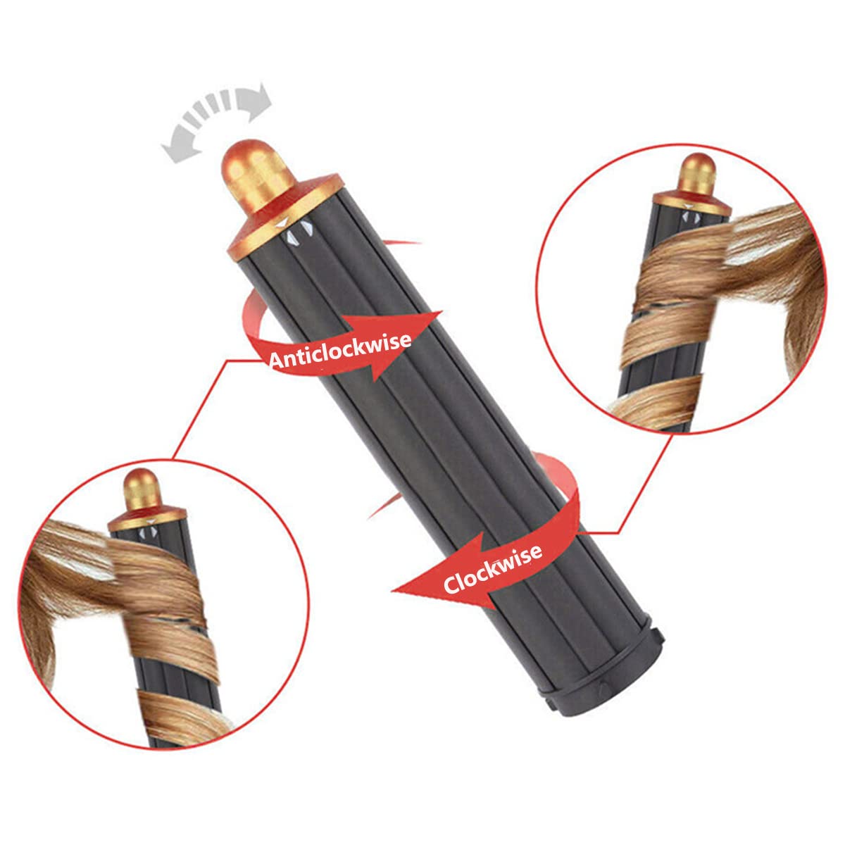 ABHI 40mm Lang Automatischer Lockenstab Barrel Adapter für 5 in 1 Lockenstäbe Welleisen 2nd Generation Haarroller Links / Rechts 2 in 1 Austauschbar Haartrockner Heißwindkämme Kopf - Gold