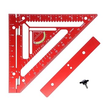 Carpenter, Aluminum Alloy Rafter with Jig Block, Layout Tool, Measuring Ruler, Metal Triangle Ruler Protractor, Carpenter Tool for Woodworking Red