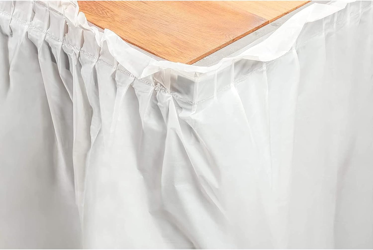 6 Pack White Table Skirt for Rectangle Tables, 29 in x 14 ft Disposable Plastic Table Skirts for Wedding, Engagement Party, Baby Shower, Fits Tables Up To 8 ft Long