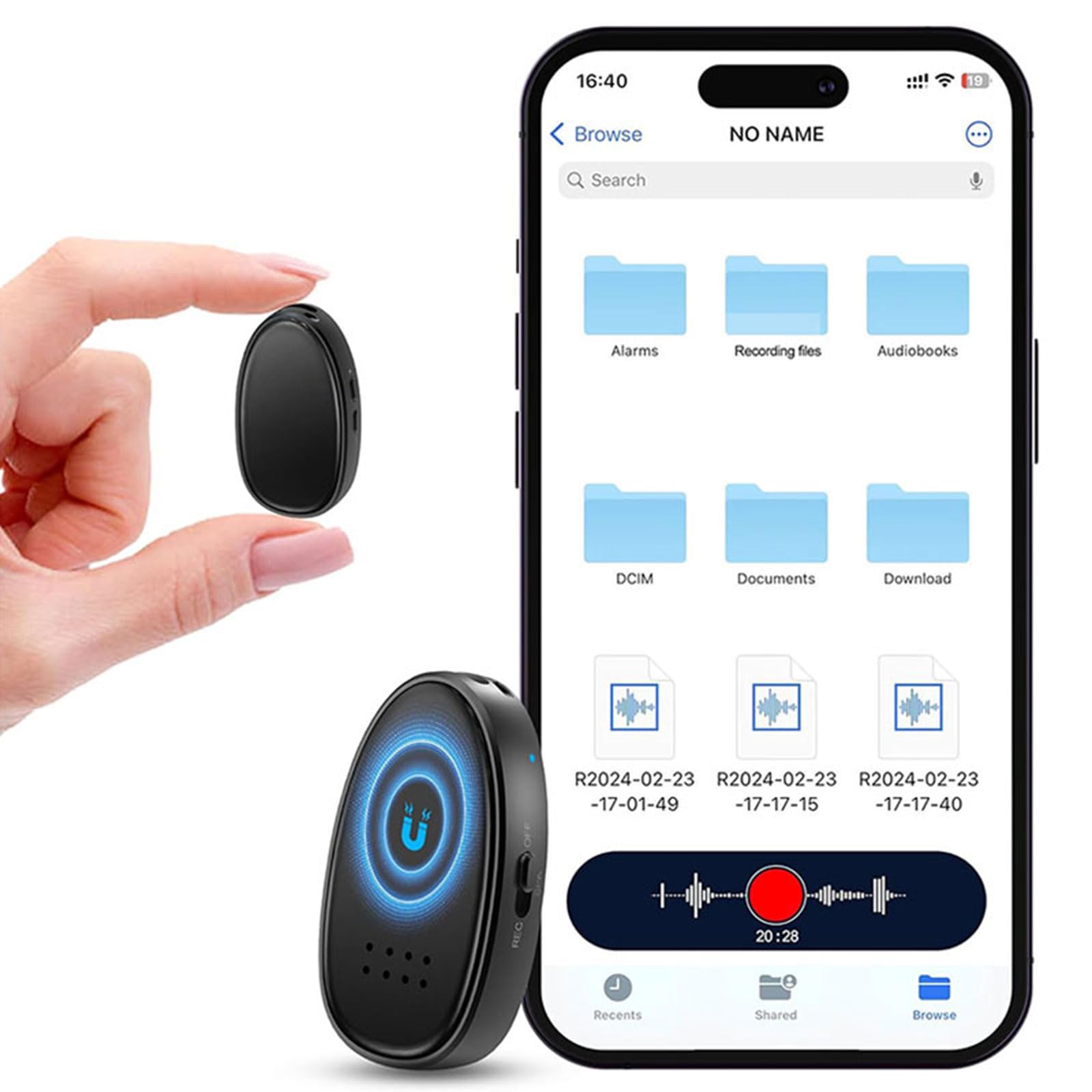 Diktiergerät Mini Abhörgerät 128GB 3072Kbps: Aufnahmegerät mit Dreifacher Rauschunterdrückung USB C Magnetisch, Voice Recorder One-Touch für Meetings Vorlesungen Interviews Vorträge