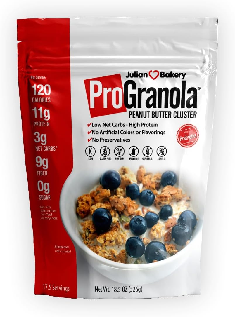 Julian Bakery® ProGranola® Cereal | Peanut Butter Cluster | 12g Protein | 2 Net Carbs | Gluten-Free | Grain-Free | 14 Servings