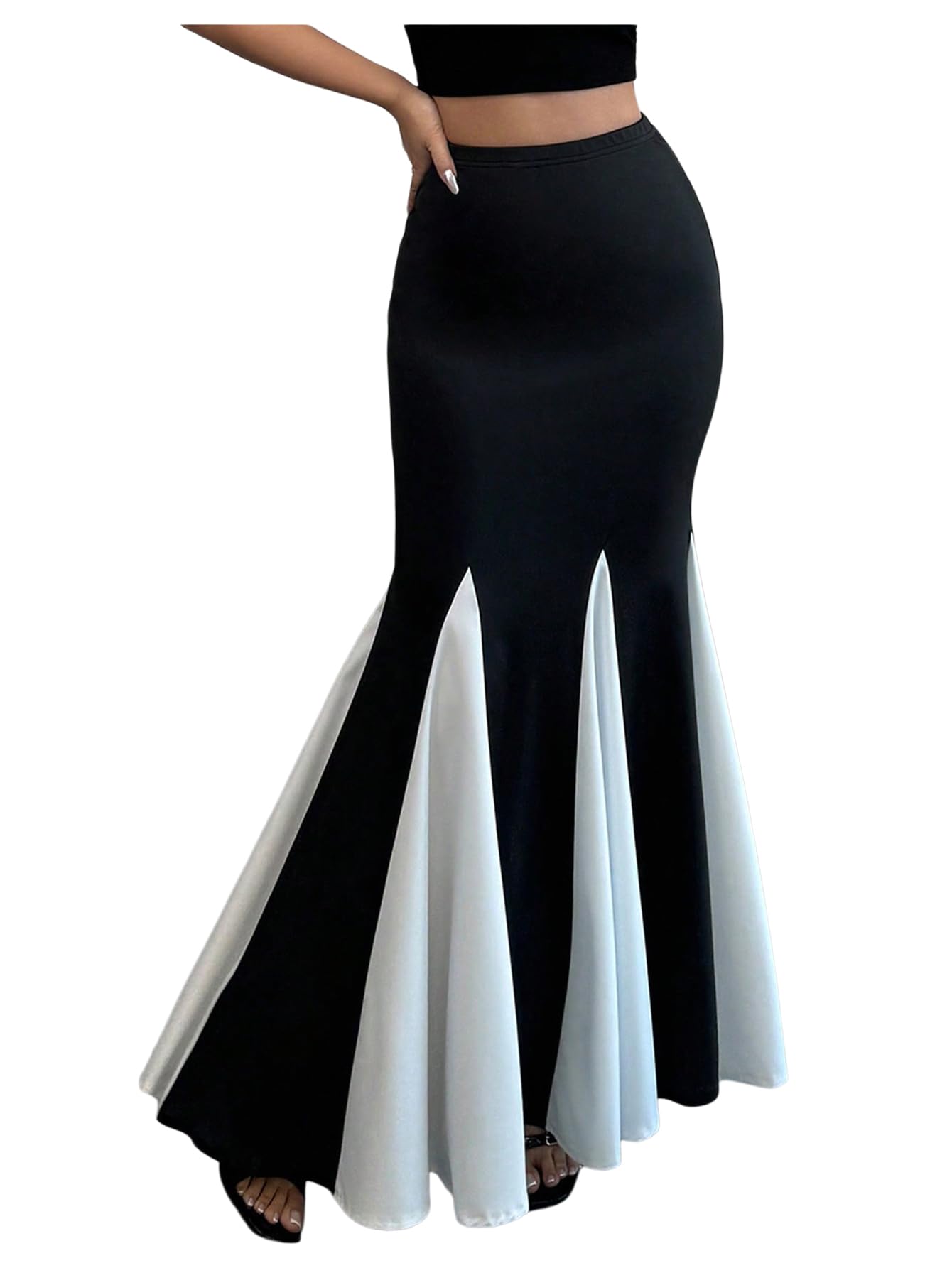 Floerns Womens Elegant Fishtail Skirt Ruffle Elastic Waist Bodycon Maxi Skirts