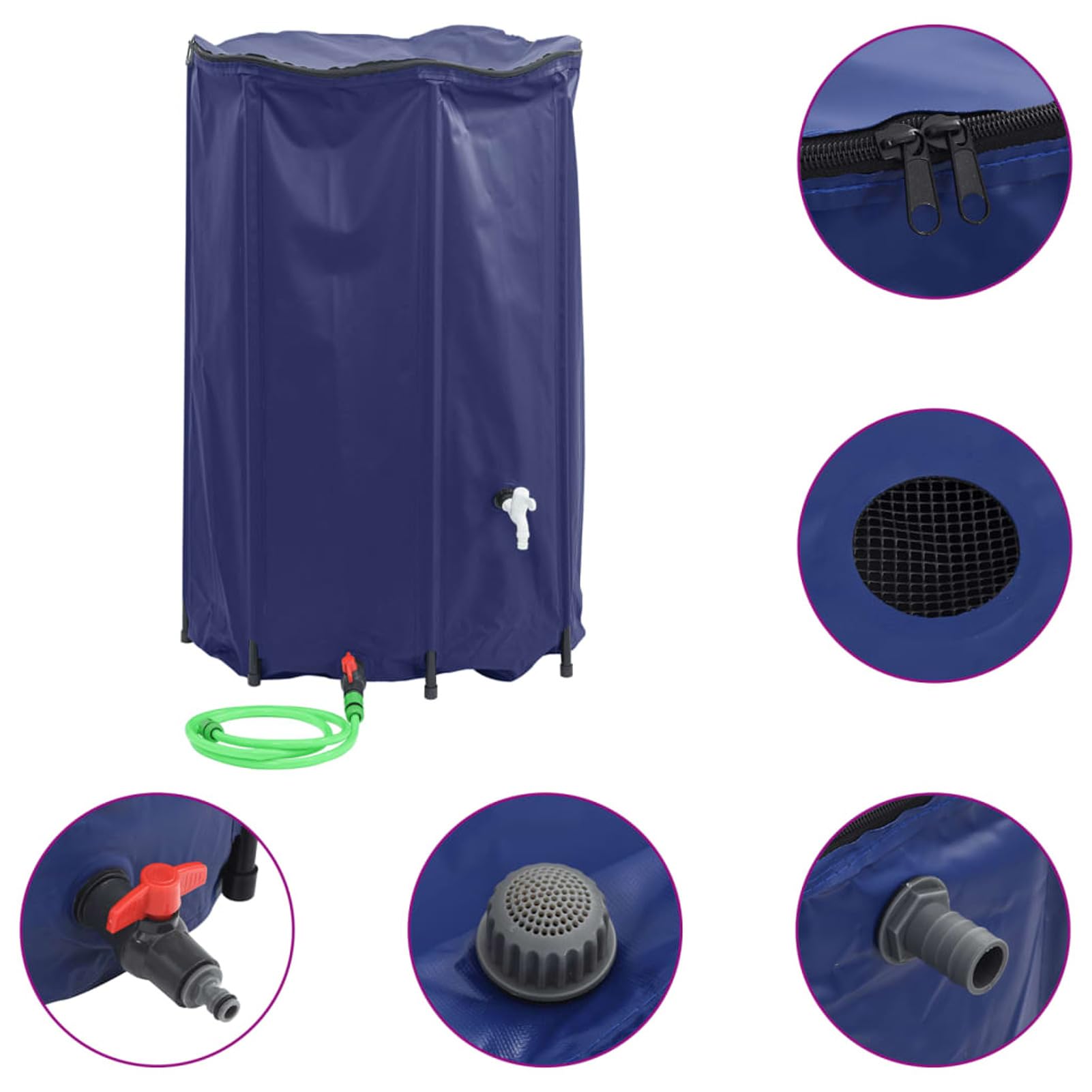 Gecheer Serbatoio per Acqua Piovana Pieghevole, con Rubinetto e Valvola di Scarico, 1000 L 100x120 cm in PVC, per Giardino Campeggio Pesca