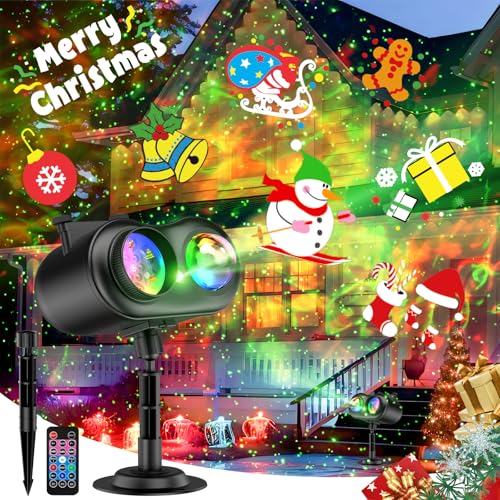 Image of Christmas Projector Lights Outdoor Waterproof, 20 Slides & 8 Bright HD Patterns, Firefly & Ocean Wave Effects, Timer Snowflake Light Projector for House Yard Xmas New Year Valentine’s Thanksgiving