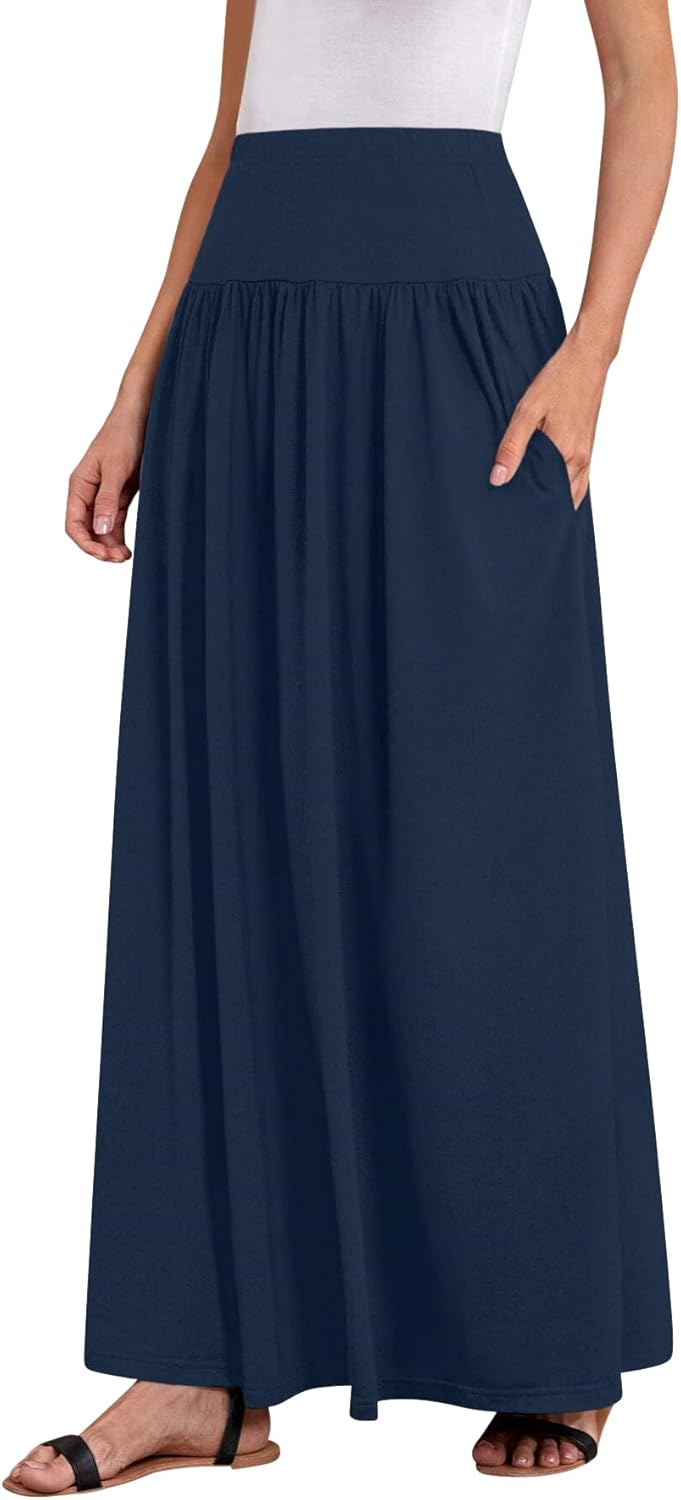 Sweet Hearts Maxi Skirts for Women with Pockets- Elastic Waist Casual Long Skirts XS-XL Made in USA