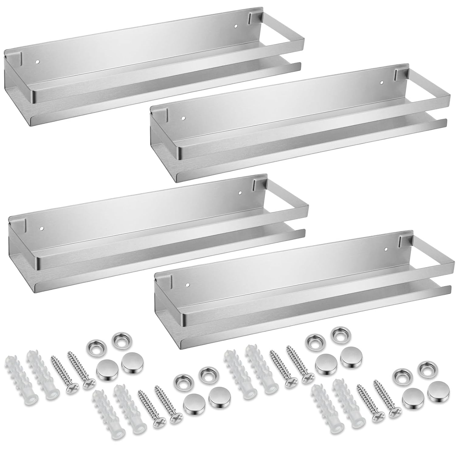 Lallisa 4 Pieces Stainless Steel Shelf Bathroom Shower Floating Shelves Wall Mounted Shower Caddy Basket Shelf Storage Organizer