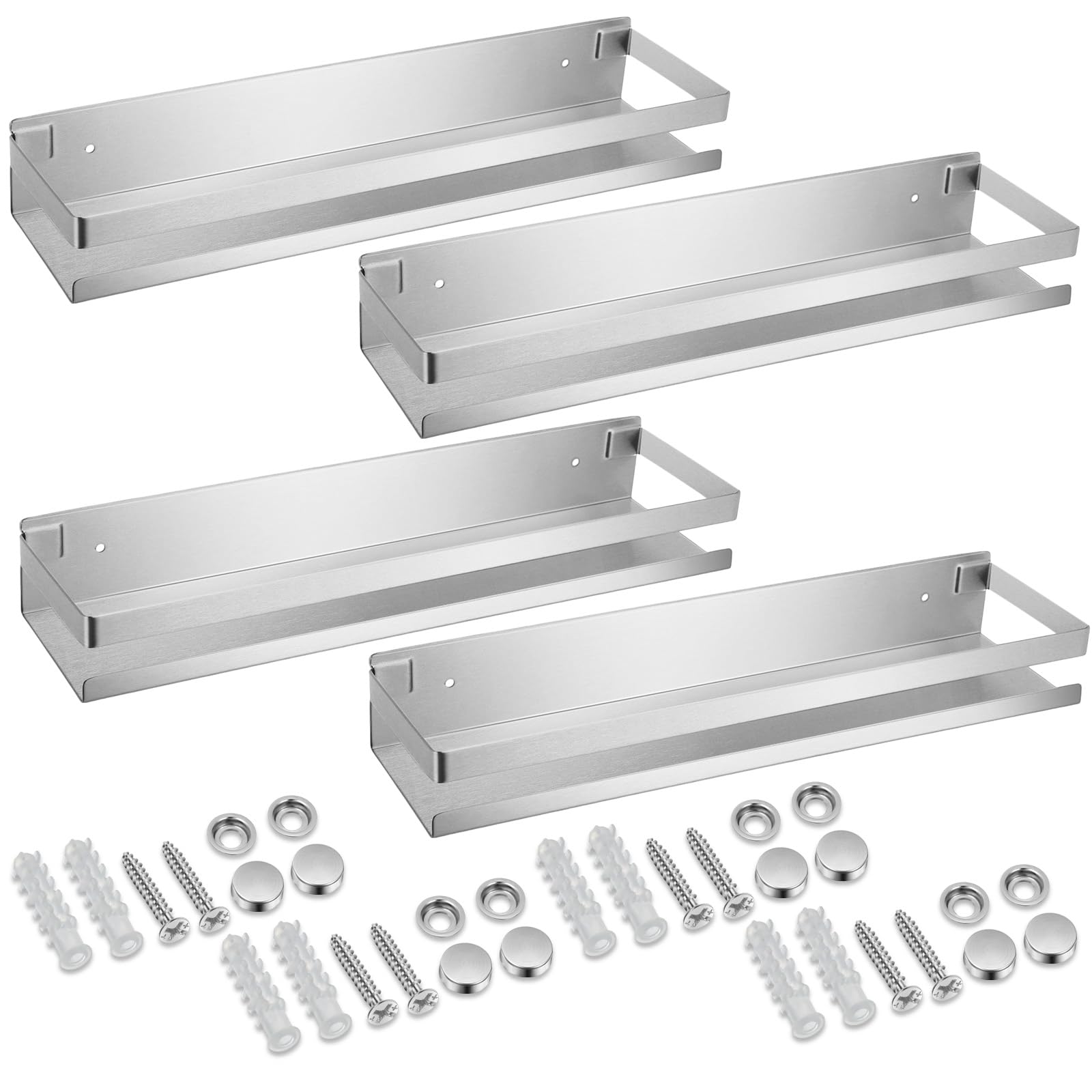 Lallisa 4 Pieces Stainless Steel Shelf Bathroom Shower Floating Shelves Wall Mounted Shower Caddy Basket Shelf Storage Organizer