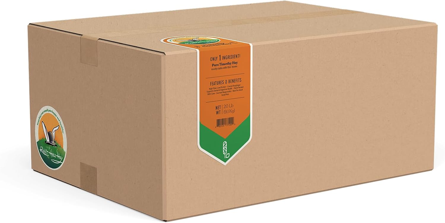 Rabbit Hole Hay - Ultra Premium Coarse Timothy Hay for Small Pets - 5 lb Box - Hand-Selected
