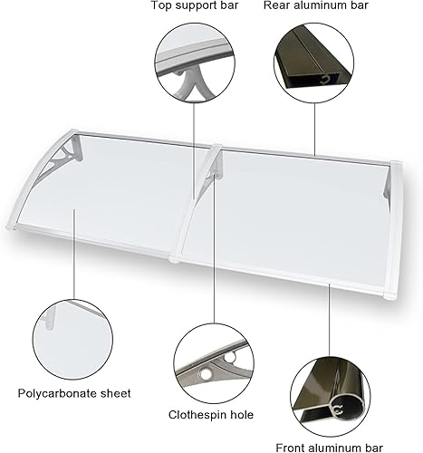 Miniatura 7 de Toldo para ventana, protección contra rayos UV, lluvia, nieve, toldo para puerta, toldo para puerta delantera al aire libre, toldo arqueado,