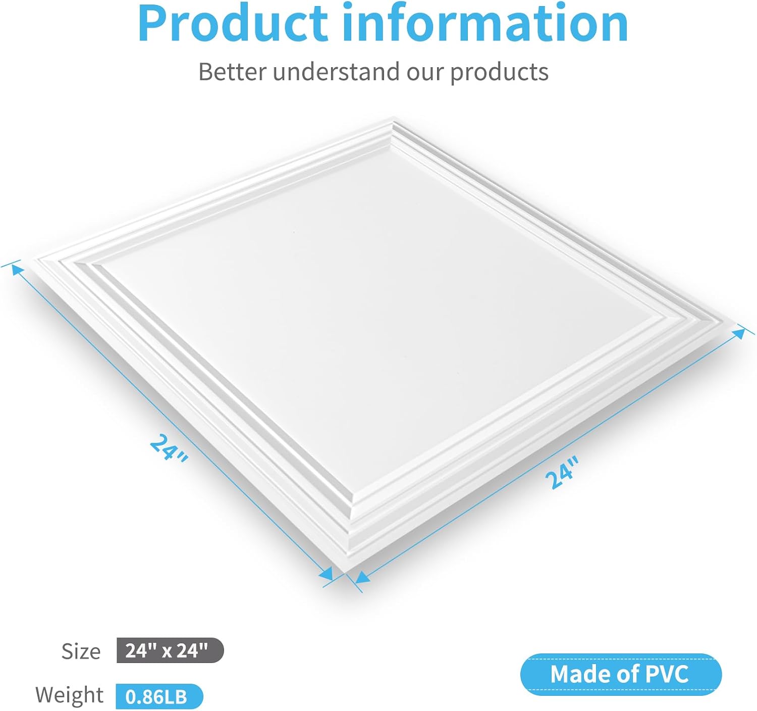Art3d 24-Pack Waterproof Drop Relief Ceiling Tiles, 24 x 24 in, White