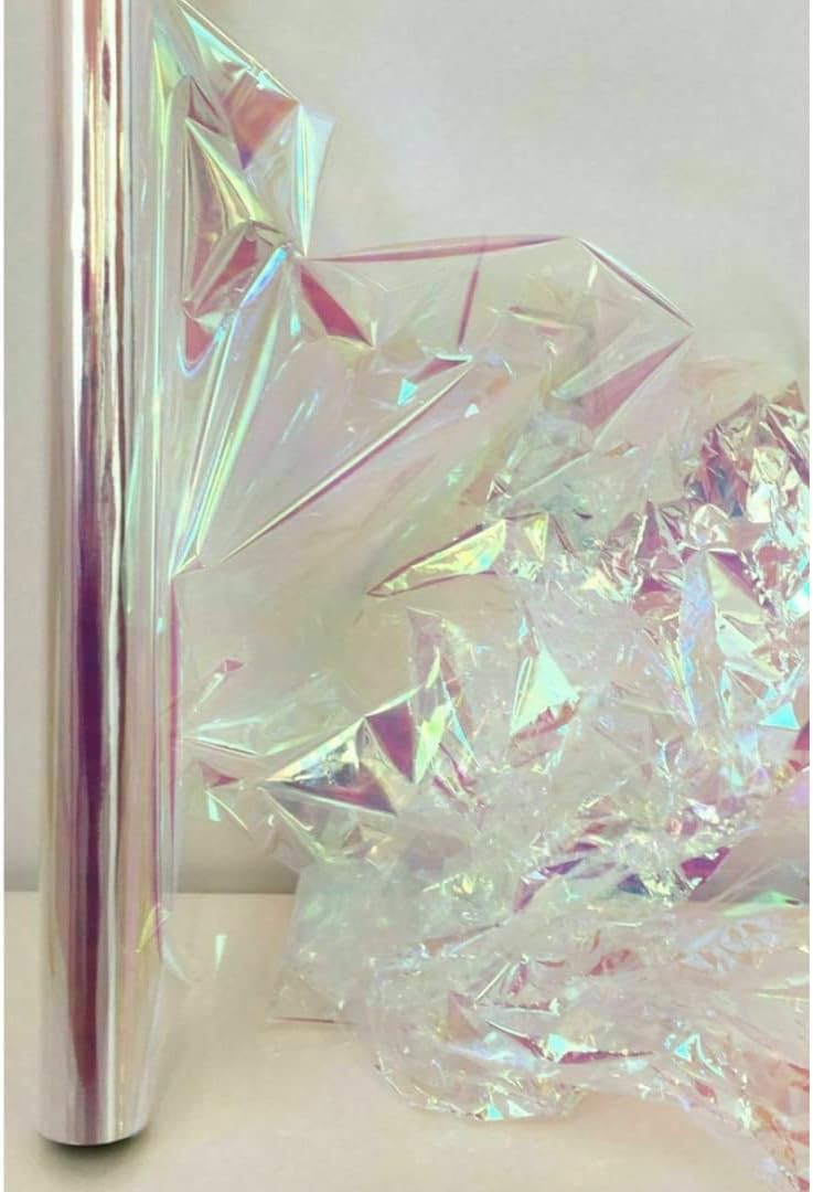 Clear Iridescent Cellophane Wrapping Gift Paper Opal Translucent Cello Birthday Hamper Wrap film Fairy Wings See-through Plastic Luxury Covering Tinted Window Present Basket Box Cellulose 2m 2 meters
