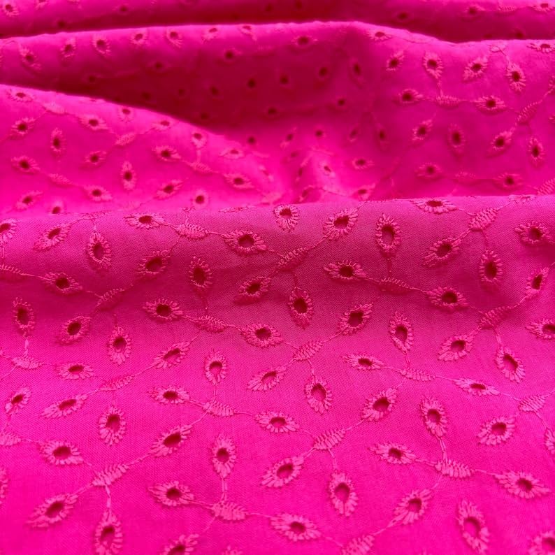 Pink Embroidered Eyelet 100% Cotton Fabric, Fabric by The Yard, Ribbon Embroidered(1.53yards-55 inc Width)