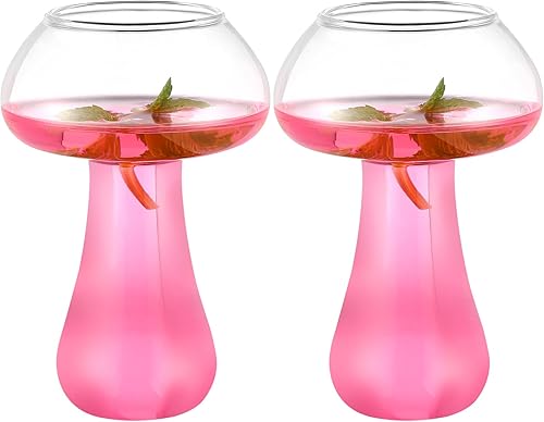 Happyyami Vasos de whisky, 4 piezas en forma de hongo para cóctel, copa de vidrio novedosa para bebida, taza de helado de postre transparente, vaso