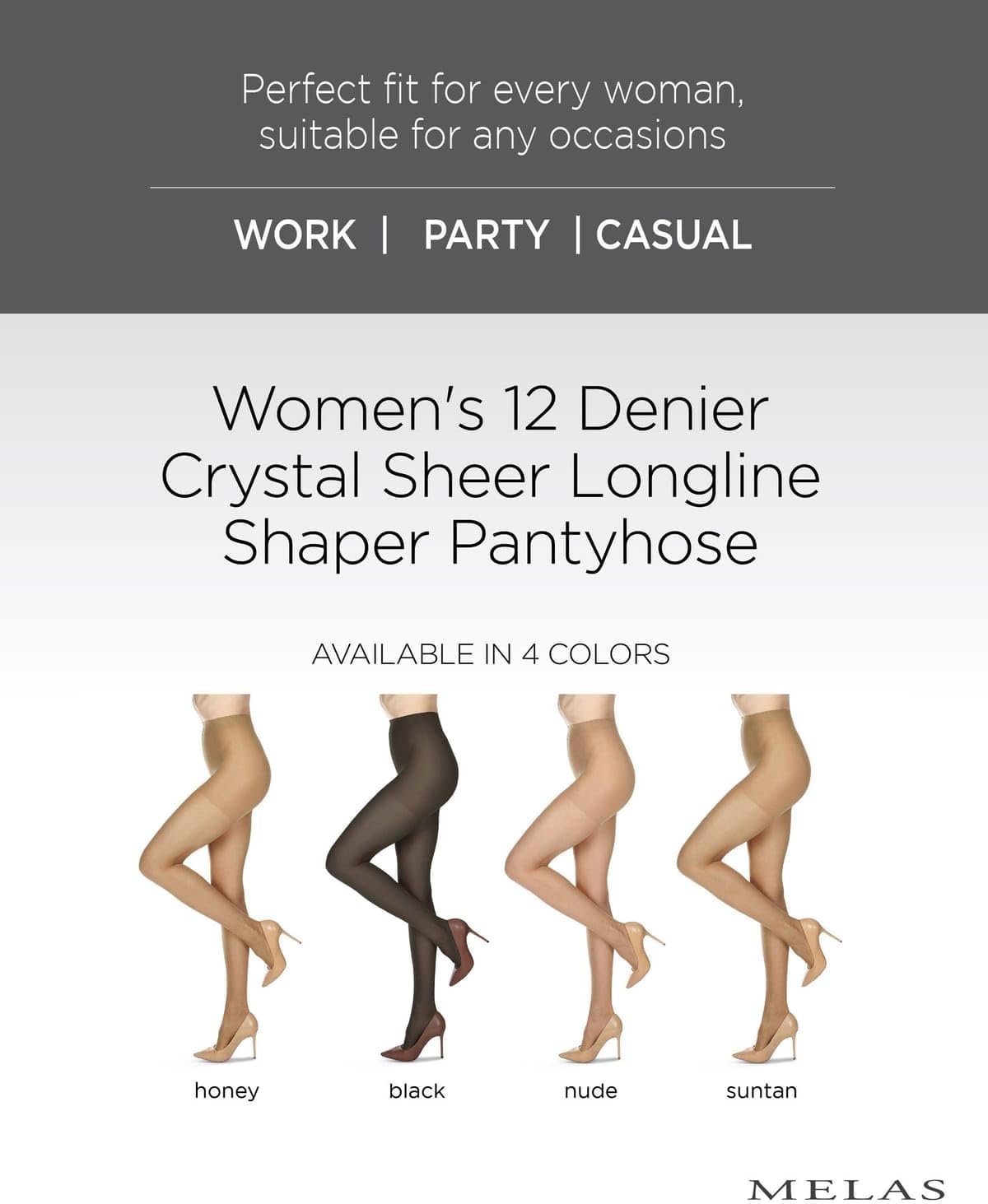 Melas Women's 12 Denier Crystal Sheer Longline Shaper Pantyhose - Image 2