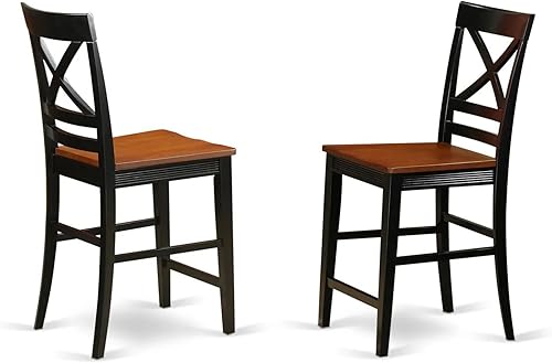 East West Furniture QUS-BLK-W Taburete de barra para mostrador, sillas de madera de altura de pub, juego de 2, negro y cereza