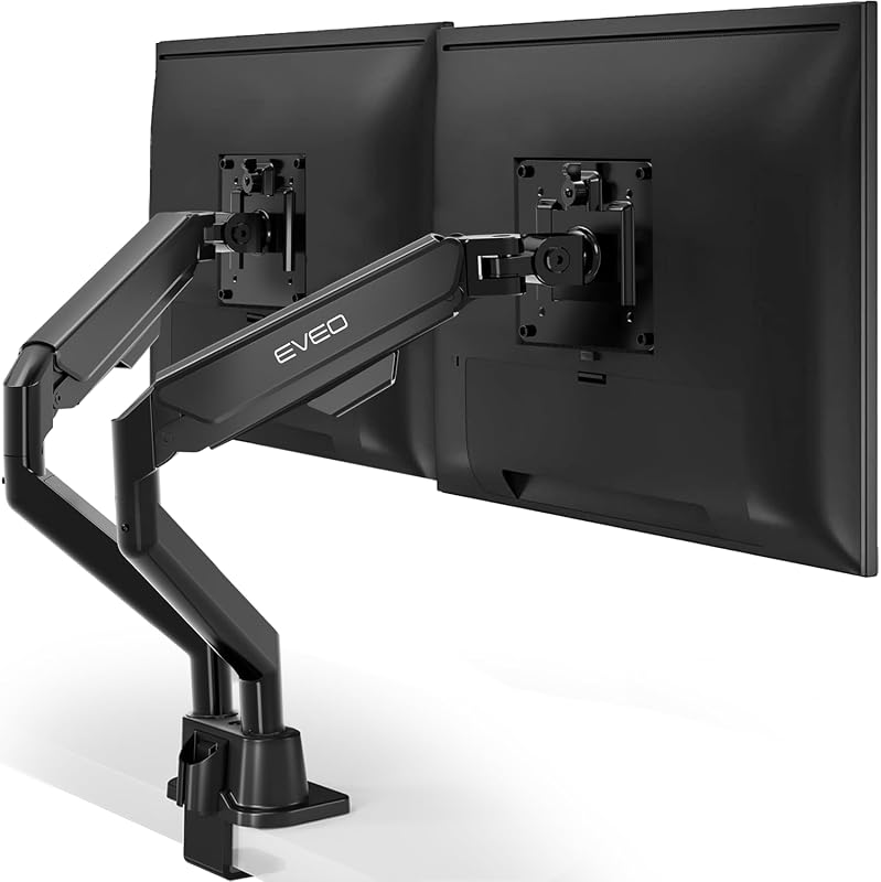 Premium Dual Monitor Mount 14"-32” Dual Monitor Arm VESA Bracket Adjustable Height Gas Spring Dual Monitor Stand, Screen Full Motion Dual Monitor Arm-Computer Monitor Stand for 2 Screens - Black