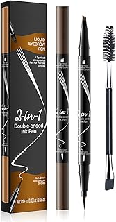 Lápis de sobrancelhas, resistente à água, 2 em 1, lápis de sobrancelhas de ponta dupla com microblading, duradouro, Lápis de sobrancelha com ponta de lápis delineador para múltiplos usos (Castanho