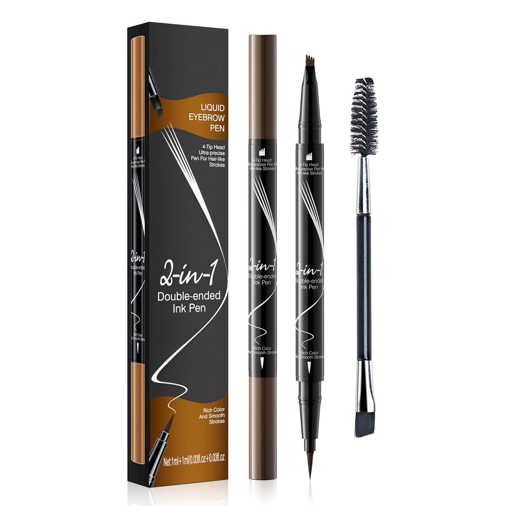 Matita per sopracciglia impermeabile, matita per sopracciglia microblading 2 in 1 a doppia estremità, lunga durata, anti-sbavature Penna per sopracciglia liquida ad asciugatura rapida (Marrone scuro)
