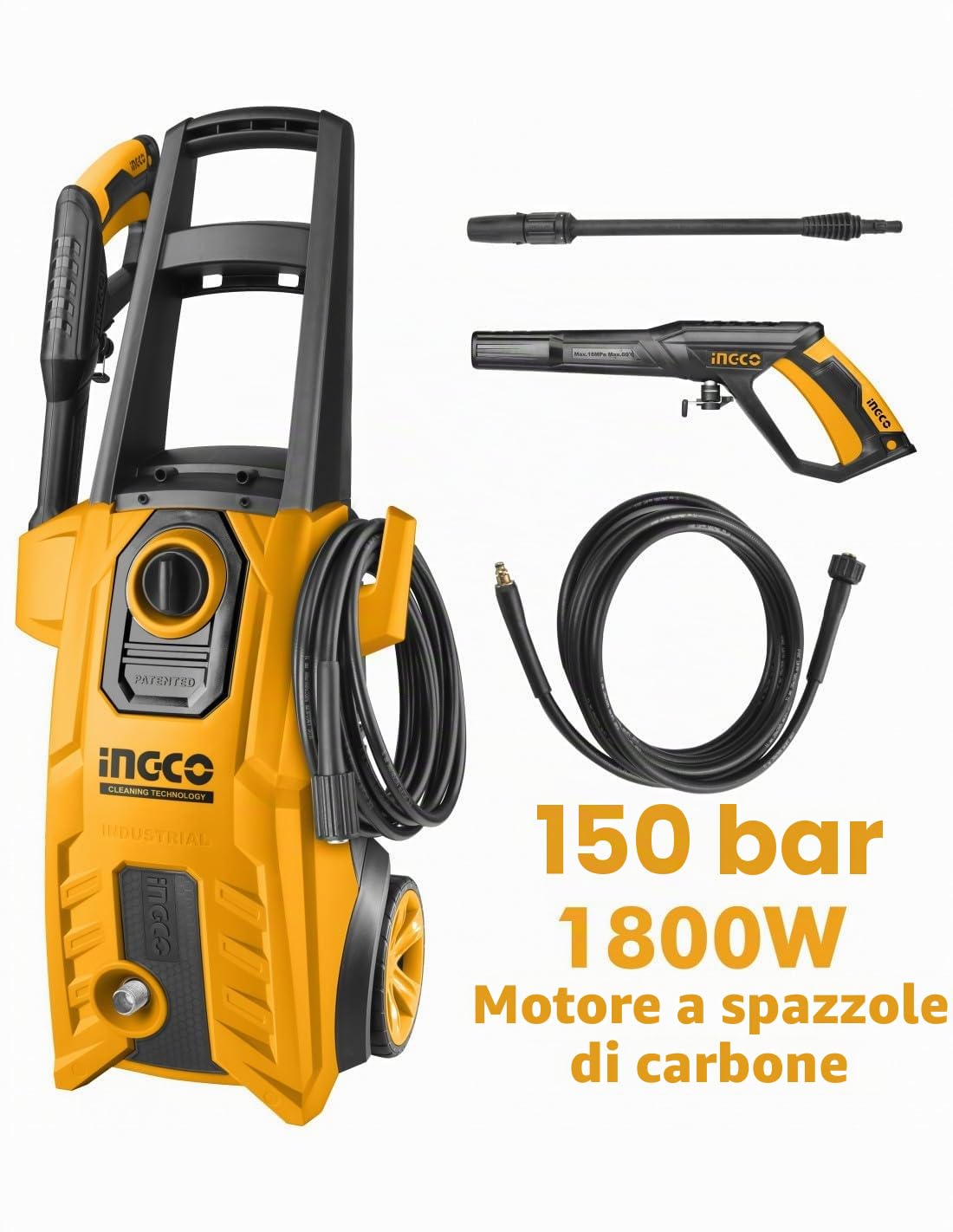 Idropulitrice CON LANCIA 1800 WATT - MAX 150 BAR INGCO