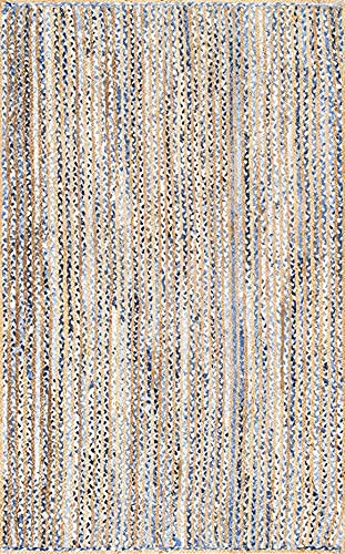 Image of Handmade Natural Jute Cotton Natural Fibers Floor /Door Mat Rugs Furnish Decor Striped Rectangular Design Carpet for Bedroom Living Room (JUTE002, 3x5-Rug /Carpet)