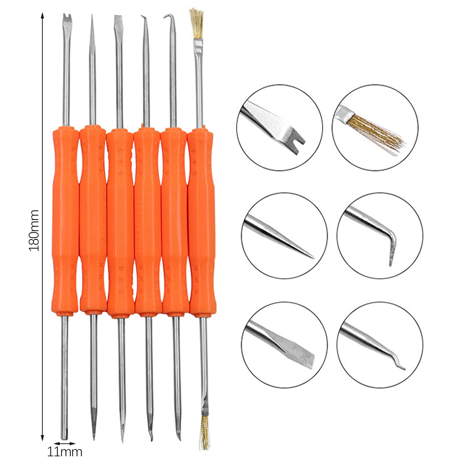 Herramienta de asistencia para soldadura, 6 paquetes kits ayuda soldadura metal placa de circuito Juego de herramientas de soldadura precisa cepillo raspador tenedor gancho punzón(naranja)