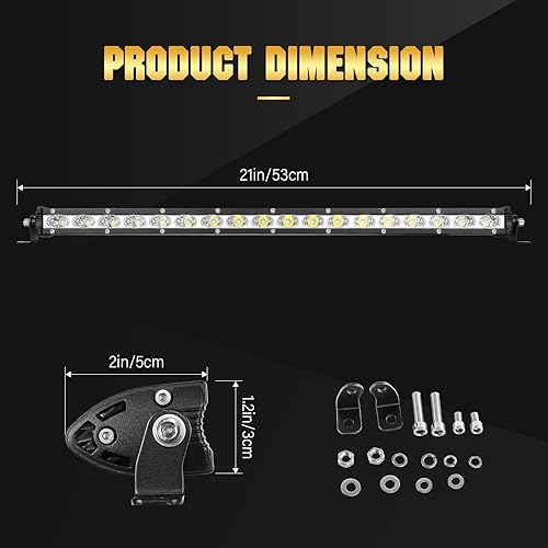 Miniatura 2 de SKYWORLD Barra de luz LED de 20 pulgadas de 90 W de una sola fila, perfil bajo, ultra delgada, mini, luces de conducción todoterreno, luces