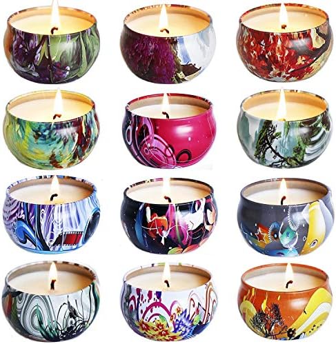 YYHC Aromatherapy Scented Candles Essential Oils Natural Soy Wax Portable Travel Tin Candle Set of 12 Gift 2.5 Ounce tins 240 Hour Burn Long Lasting