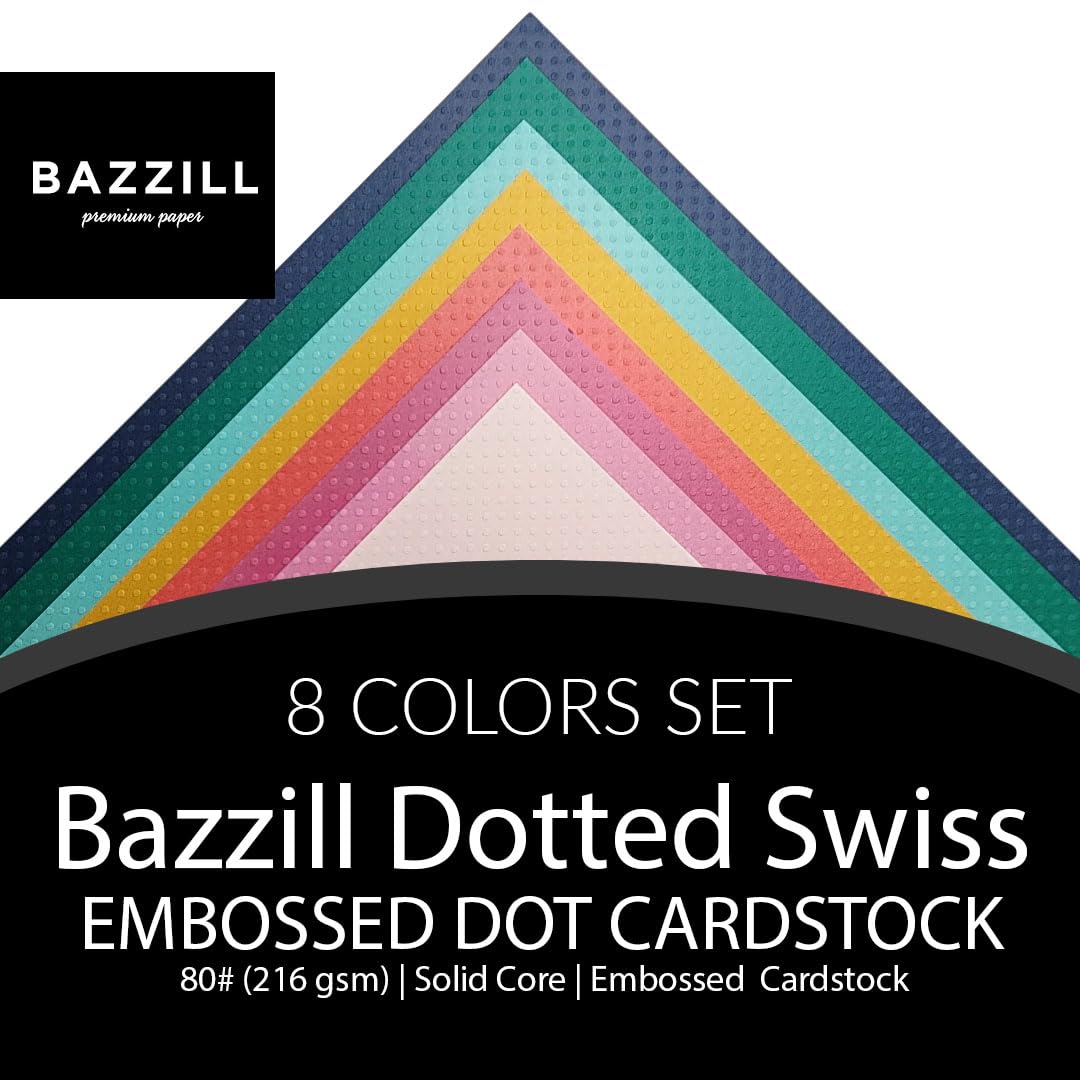 DOTTED SWISS CANDY SHOPPE Bazzill Premium 12x12 Cardstock - 16 Sheets (8 Sweet Colors) | 80 lb Cover (216 gsm) | Embossed Swiss Dot Pattern | Solid Core - Acid & Lignin Free