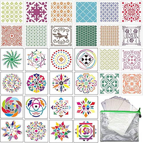 Fartime 32Pcs (8x8Inch)Â Mandala Reusable Templates StencilsÂ for DIY Decor Painting Art Projects on Rocks, Wood,Airbrush and Walls Art.