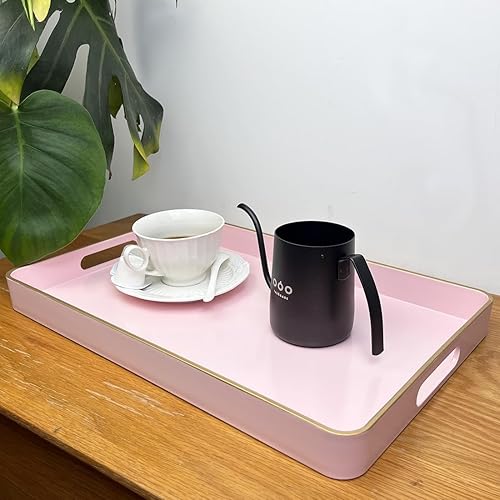 Miniatura 5 de Bandejas de mesa de café rosa, bandeja decorativa con asas, bandeja de plástico para otomana, baño, sala de estar. 15.7 "x 10.2"