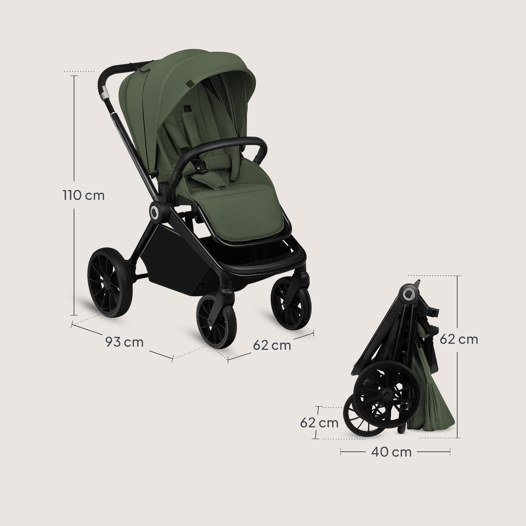LIONELO MIKA PLUS Poussette Poussette Enfant 6-48 Mois jusqu'à 22 kg, Dossier et Repose-Pieds Réglables, Amortissement, Roues Rotatives PU 360° Cabine Étanche XXL, UPF50+ | Dossier et repose-pieds réglables, suspension, roues en polyuréthane rotatives à 3