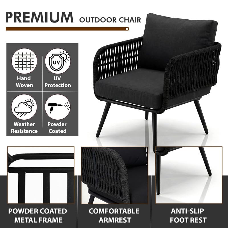 Image of BRISHI Outdoor Sofa Set || Balcony Sofa || Patio Furniture Sets | Conversation Sets | Braid & Rope Garden Seater Sofa Set and Center Table (4 Seater Black)