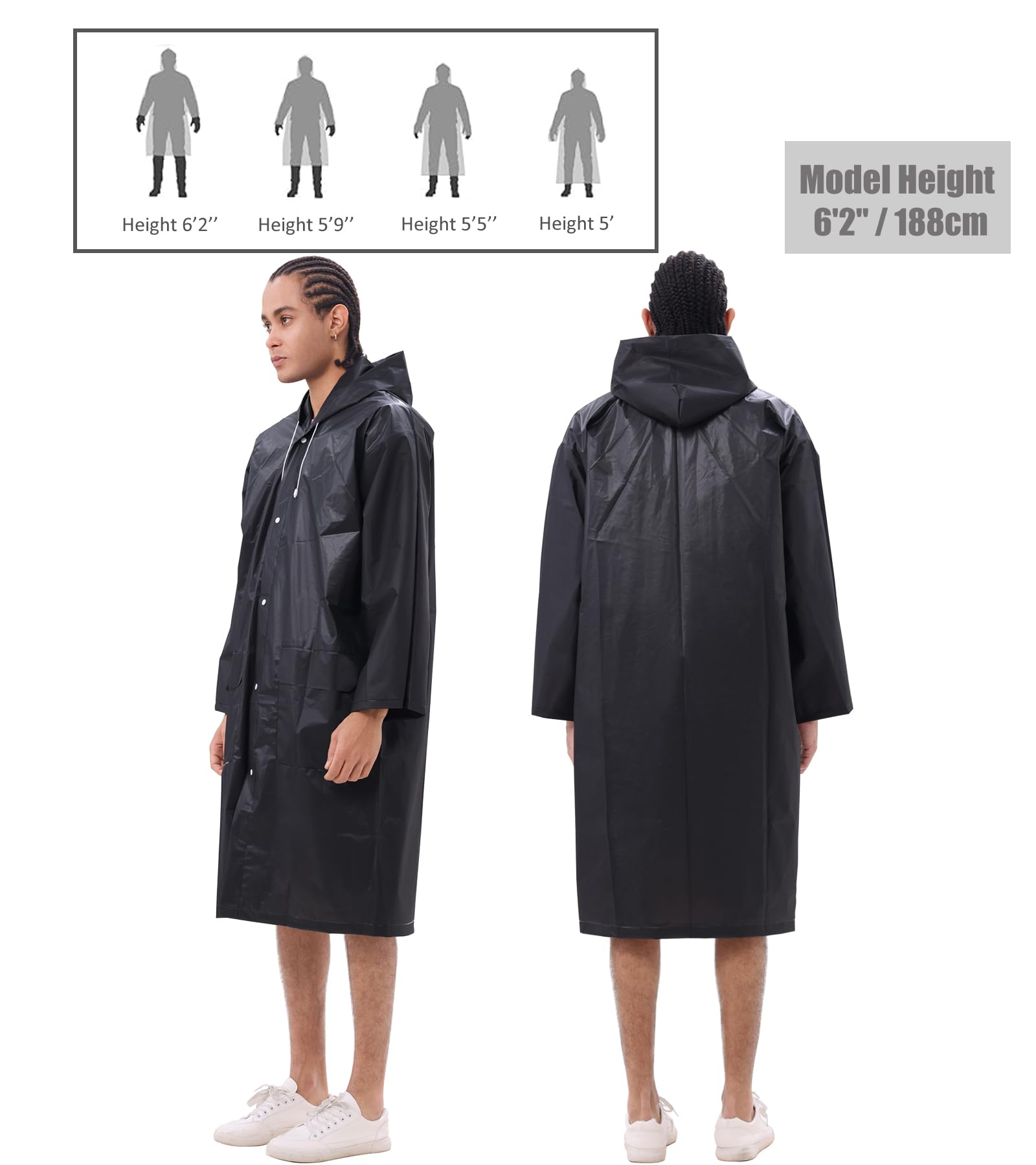 HLKZONE Ponchos de lluvia para adultos, paquete de 2 abrigos de lluvia reutilizables para adultos, chaqueta impermeable plegable con bolsillos