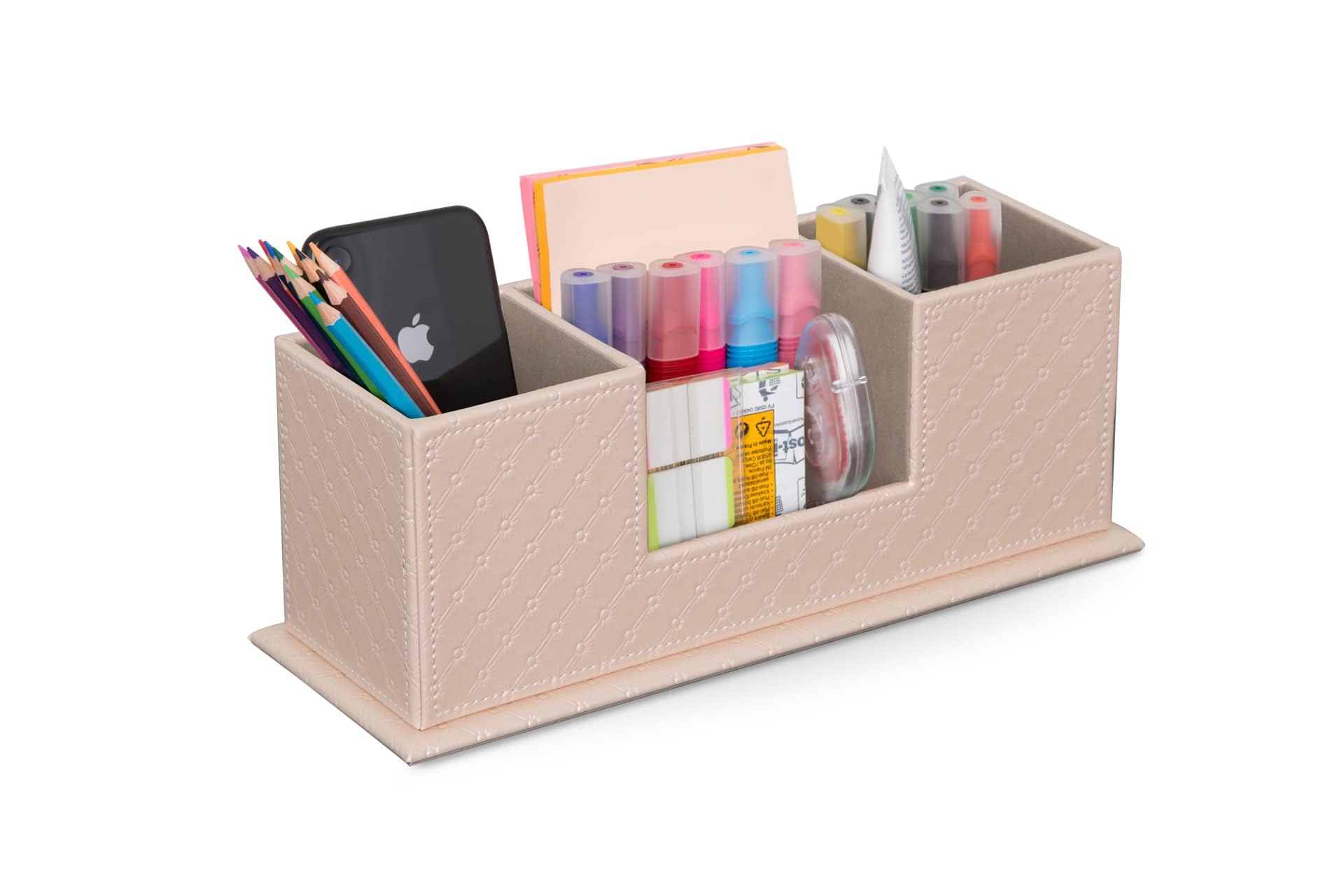 AINAK PU Leather Desk Organiser (4 Compartments), Pen Holder, Desk Organiser for Office Supplies Post-its, Notes