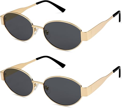 SOJOS SJ1217 Retro Sunglasses for Men and Women Oval Metal Trendy Classic UV400 Protection Sunglasses