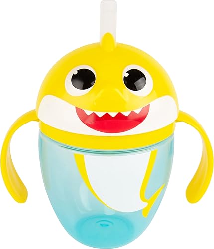 The First Years Pinkfong Baby Shark - Taza con popote y asas, para niños de 9 meses en adelante, 1 unidad, 7 onzas