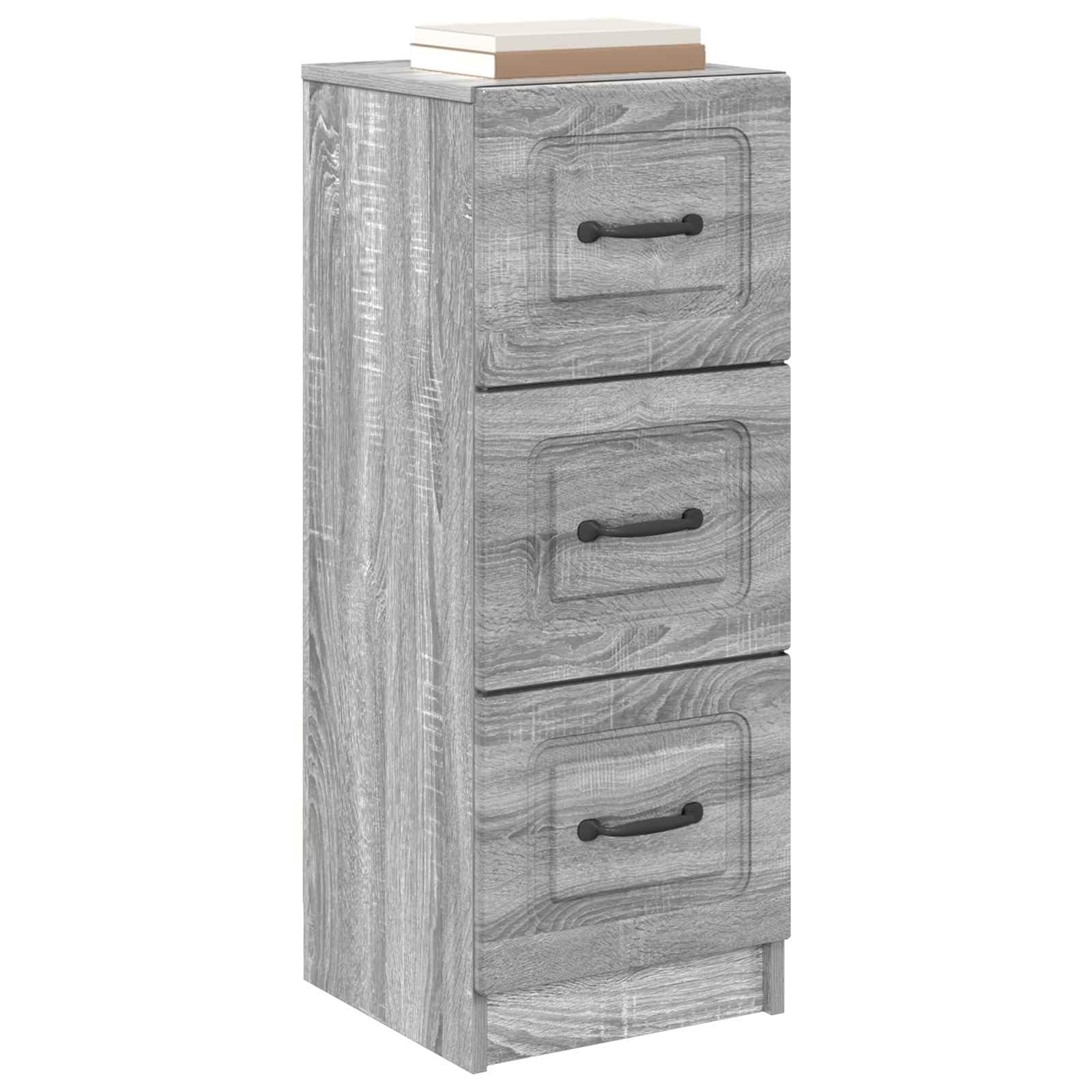 Cassettiera grigio Sonoma, 33 x 34,5 x 87 cm, in legno, con 3 cassetti, armadietto sottile per soggiorno, corridoio e ufficio, organizer