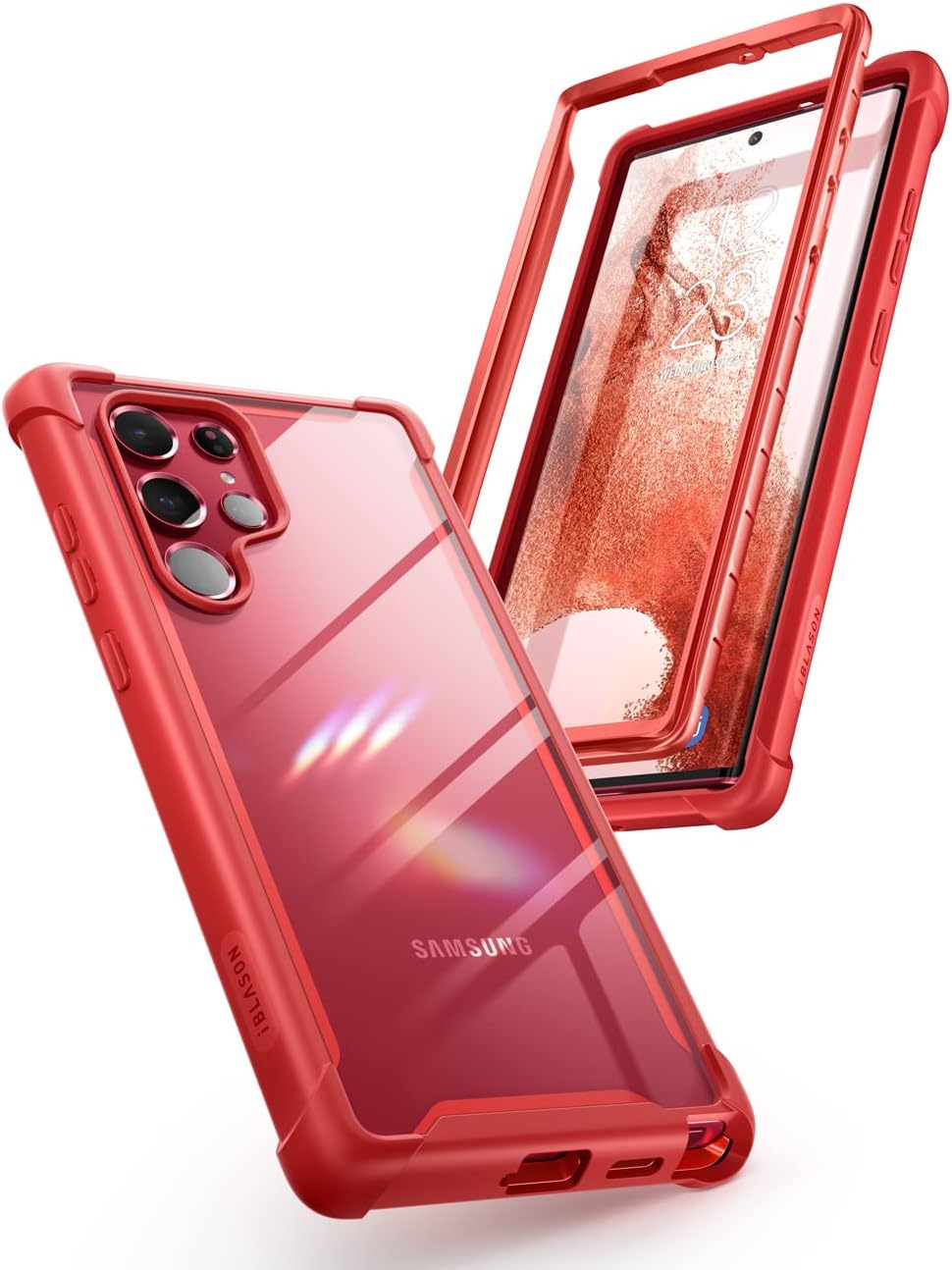 i-Blason Ares Series Designed for Galaxy S22 Ultra 5G (2022 Release), Rugged Clear Bumper Case Without Screen Protector (Ruddy)