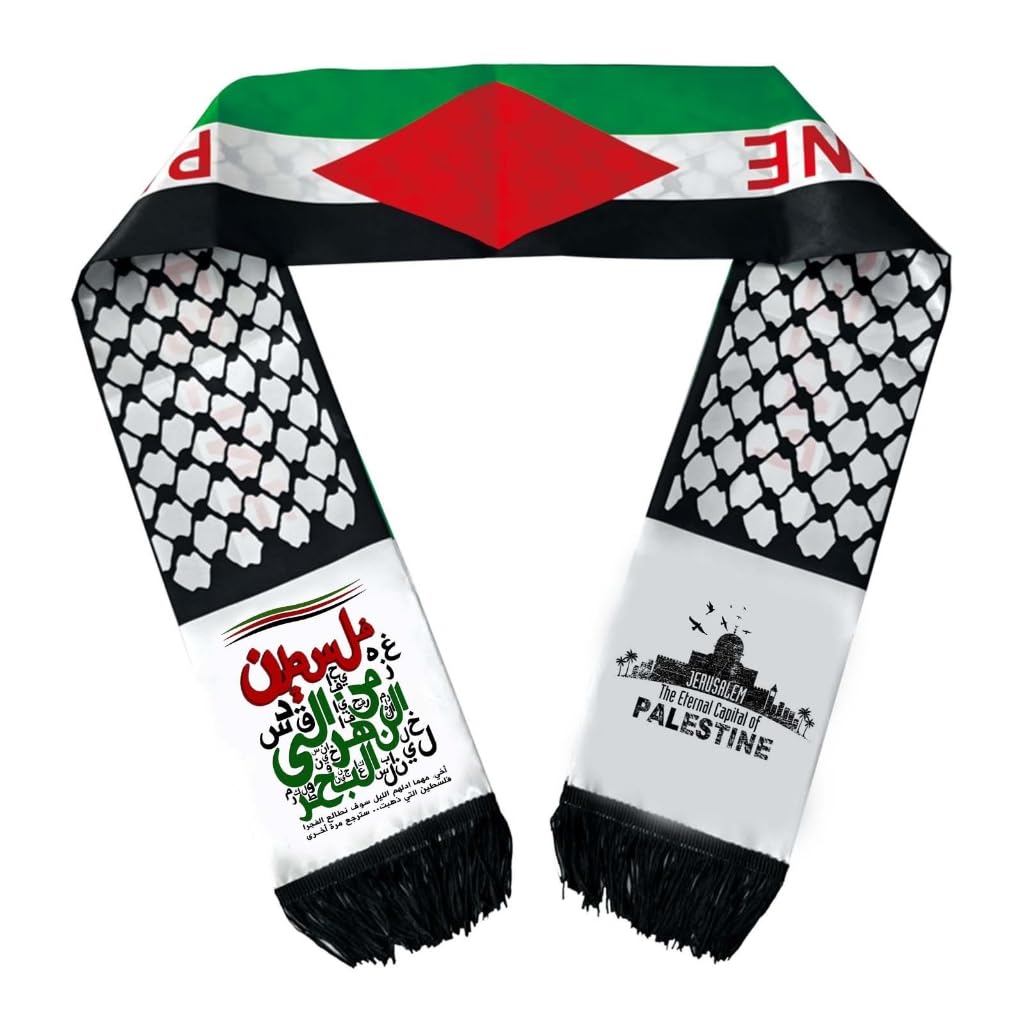Elnwnnkc Printed Palestine Flags Scarf for Formal Event National Flags Fringed Neck Scarf Satins Sash Multiuse