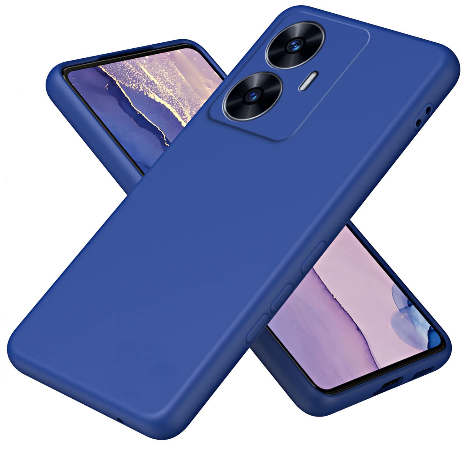 XINYEXIN Cover per Realme C55, Traslucida Custodia Antiurto Antigraffio con Supporto Anello a 360°, PC + TPU Bumper Case - Blu Reale