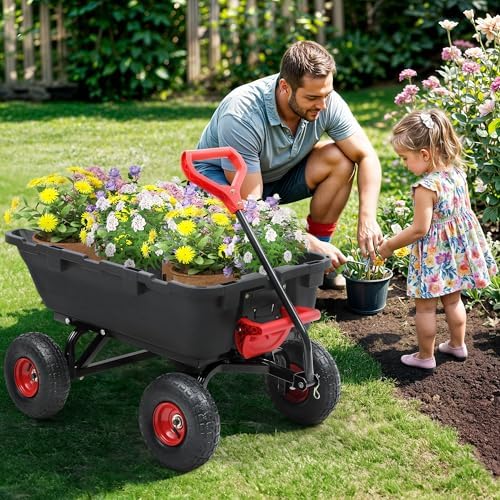 Ultym Heavy Duty Utility Garden Cart Dump Wagon - 800lb Capacity Outdoor Wheelbarrow for Yard, Farm, Garden Hauling & Landscaping